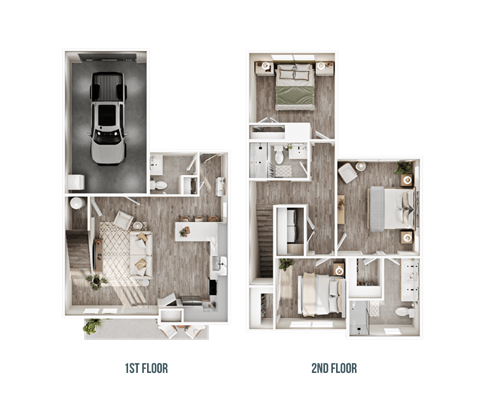Floor plan for 3 beds, 2.5 baths, 1381 sqft